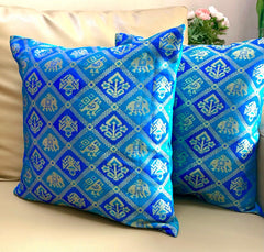 Blue Patola Set of 5 Cushion Covers 16"x16" - Pilovilo