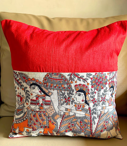 Cushion Covers Madhubani: Red Jalsa