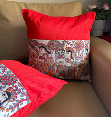 Cushion Covers Madhubani: Red Jalsa