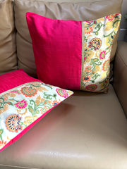 SET OF 5: Cushion Cover Silk Pink with Half White Brocade