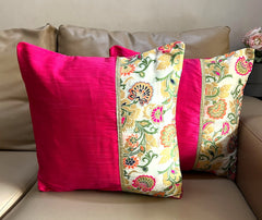 SET OF 5: Cushion Cover Silk Pink with Half White Brocade