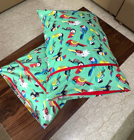 Green Birds Pillow Covers