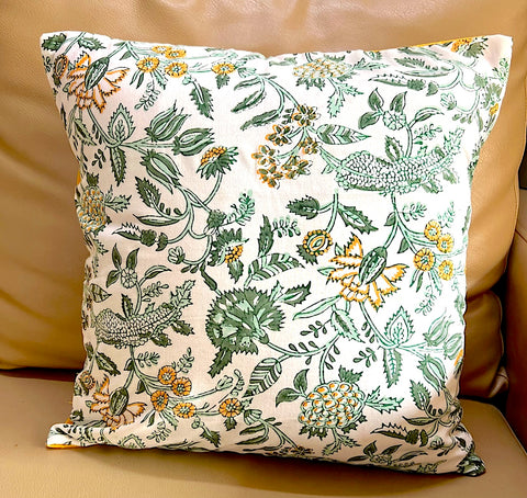 Set of 5: Green White Floral Cushion Cover
