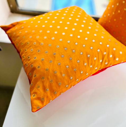 Yellow Silver Polka Cushion Cover