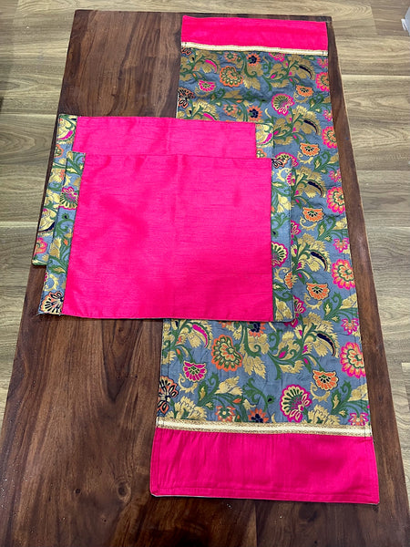 Grey Oriental with Pink - Table Runner with 2 Mats