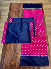 Pink Polka with Navy - Table Runner with 6 Mats