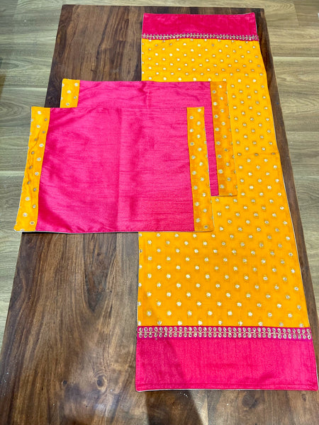 Yellow Polka with Pink - Table Runner with 2 Mats