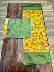 Yellow Oriental with Green - Table Runner with 6 Mats