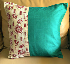 Set of 2: Cushion Covers Warli: Teal Edge