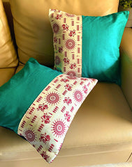 Set of 2: Cushion Covers Warli: Teal Edge