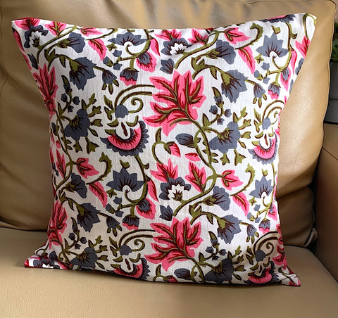 Filigree Pink Grey Floral Cushion Cover
