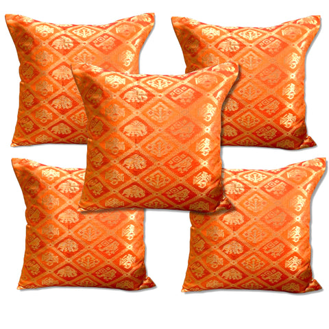 Orange Patola Set of 5 Cushion Covers 16"x16"