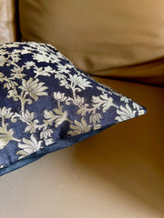 Black Lotus Floral Brocade Cushion Cover - Pilovilo