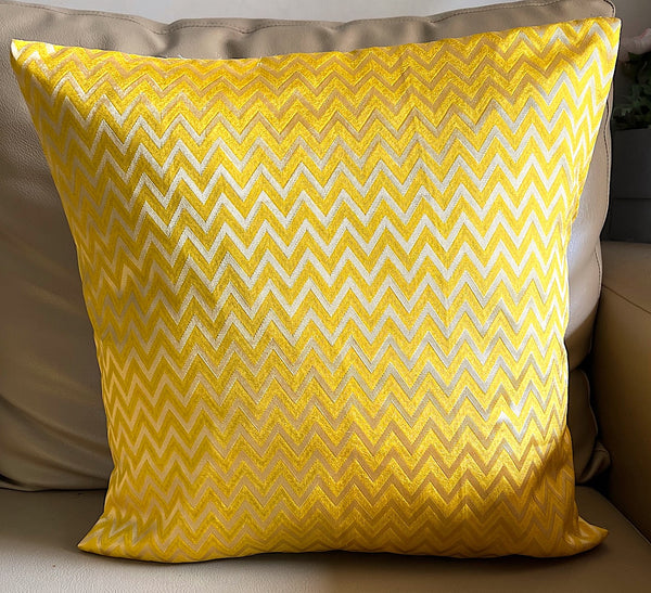 Silk Yellow Chevron Cushion Cover