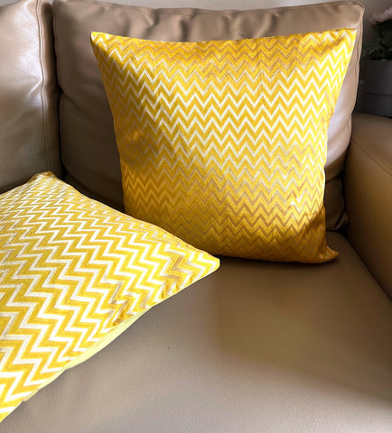 Silk Yellow Chevron Cushion Cover