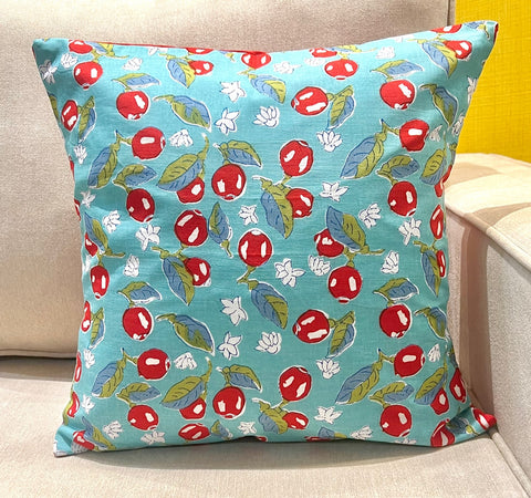 Cherry on Blue Cushion Cover