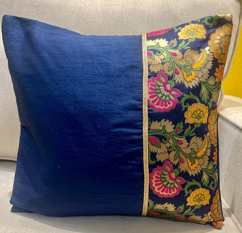 Half Navy Blue Oriental Cushion Cover