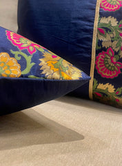 Half Navy Blue Oriental Cushion Cover