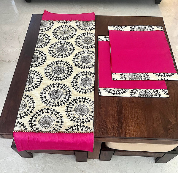 Pink Warli - Table Runner with 2 Mats