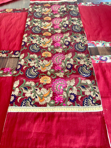 Maroon Oriental - Table Runner with 6 Mats