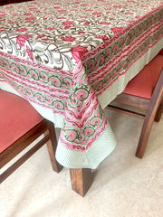 Pink Lotus Handblock Printed Tablecloth