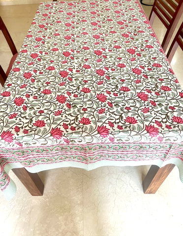 Pink Lotus Handblock Printed Tablecloth