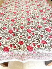 Pink Lotus Handblock Printed Tablecloth