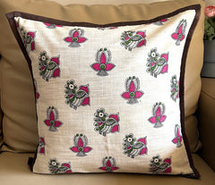 Madhubani: Pink Green Diya Cushion Covers