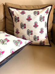 Madhubani: Pink Green Diya Cushion Covers