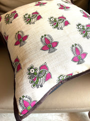 Madhubani: Pink Green Diya Cushion Covers