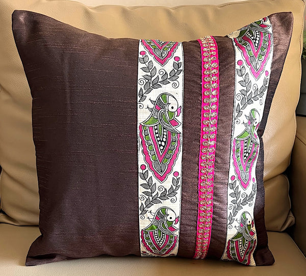 Madhubani: Batak Brown Pink Cushion Covers
