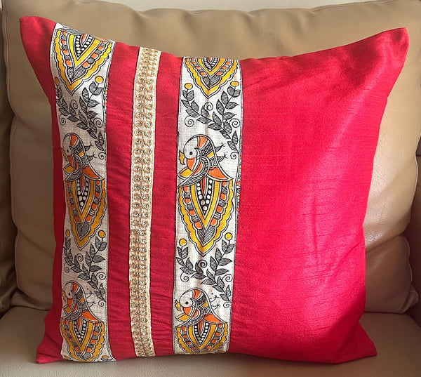 Madhubani: Batak Red Yellow Cushion Cover