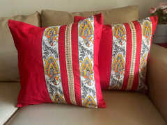 Madhubani: Batak Red Yellow Cushion Cover