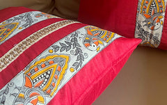 Madhubani: Batak Red Yellow Cushion Cover