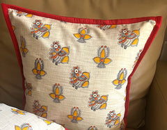 Madhubani: Yellow Orange Diya Cushion Covers