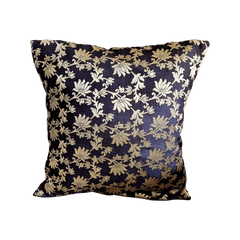 Black Lotus Floral Brocade Cushion Cover - Pilovilo